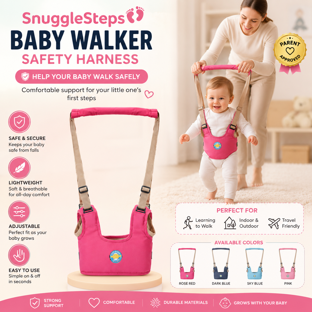 SnuggleSteps™ Baby Walking Harness – Safe First Steps Support