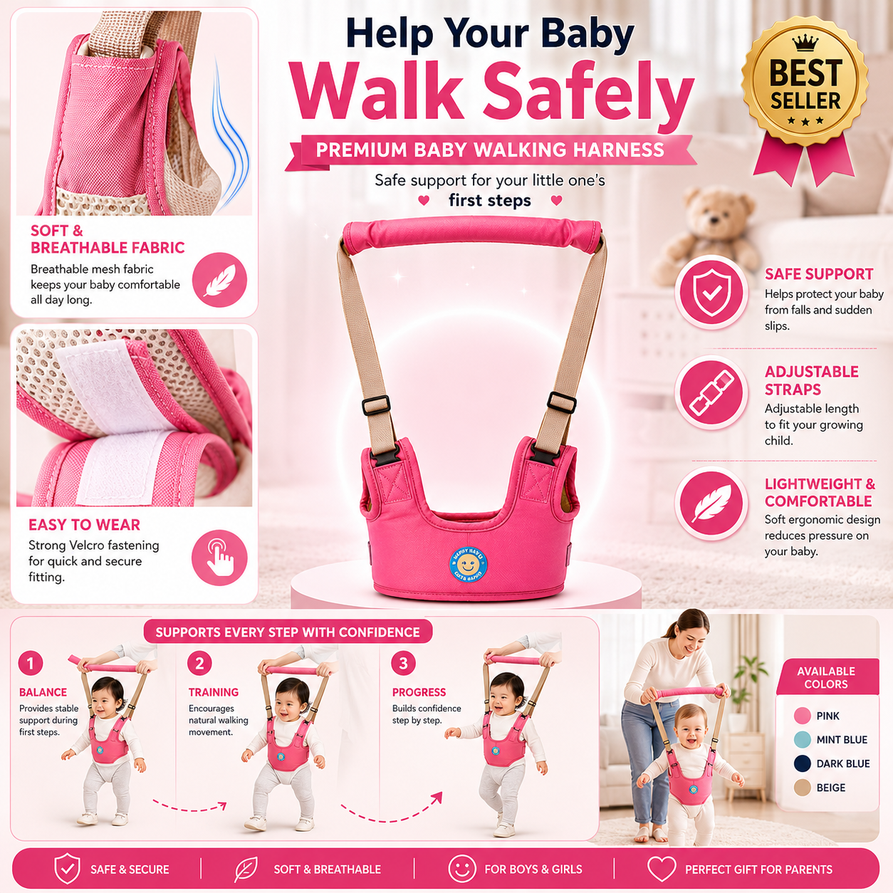 SnuggleSteps™ Baby Walking Harness – Safe First Steps Support
